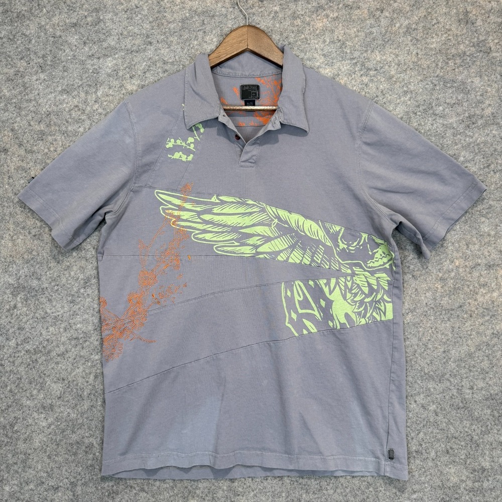 VTG Quiksilver Quikjean Polo Shirt Mens XL Floral‎ Embroidered Surf Y2k 90s Rare